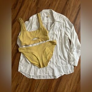 Aerie Crinkle Cut Out Scoop Bikini and C&C California Linen Button Up Size XL